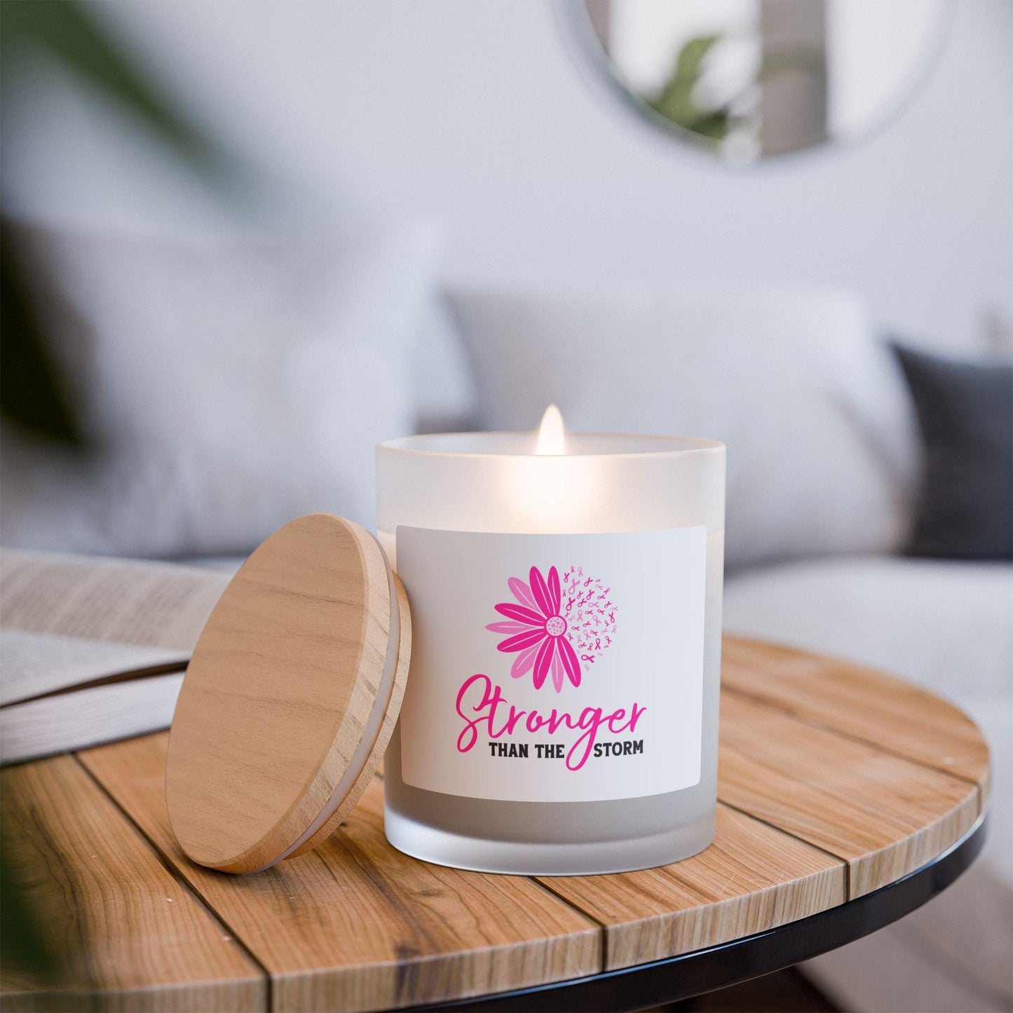 Stronger Than The Storm Frosted Glass Candle, Breast Cancer Support, Survivor Gift, Strength and Resilience