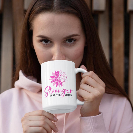 Breast Cancer Survivor Mug: Stronger Than The Storm 15 oz Ceramic