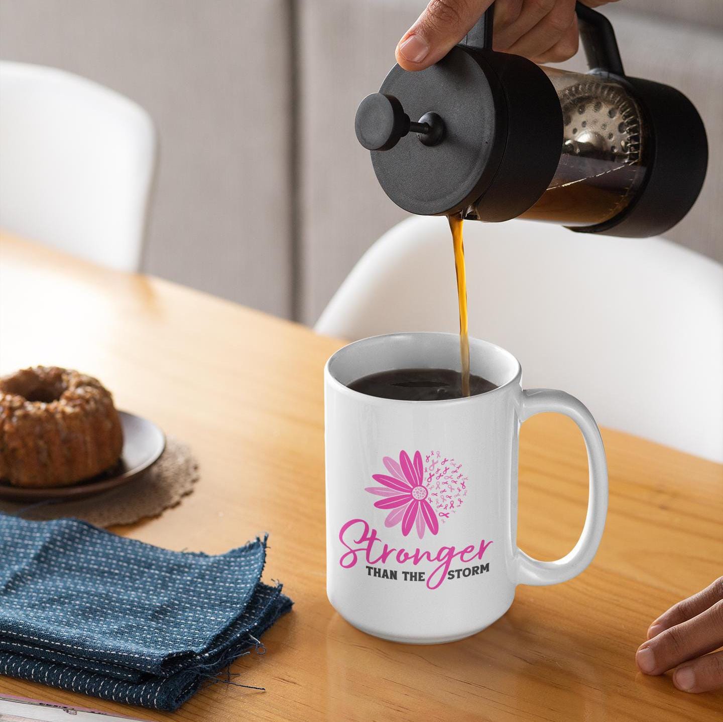 Breast Cancer Survivor Mug: Stronger Than The Storm 15 oz Ceramic