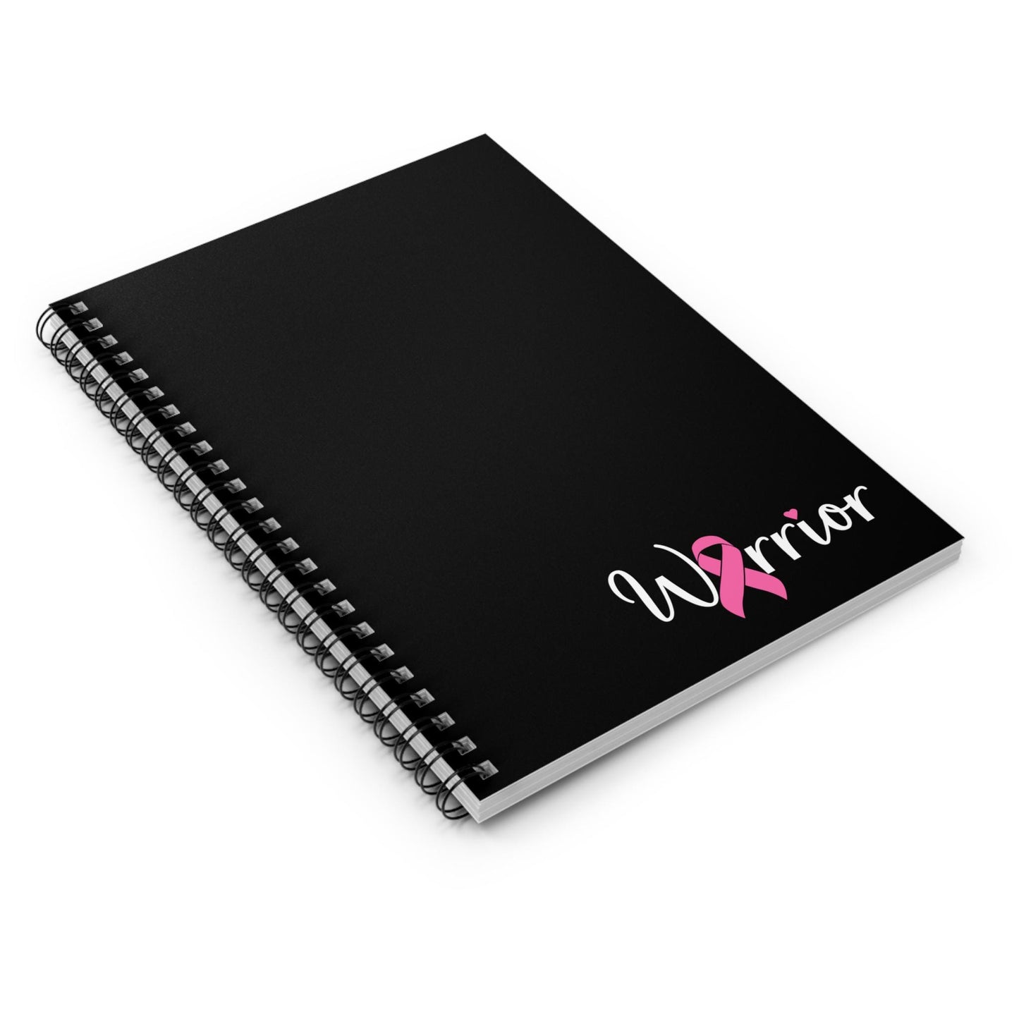 Warrior Spiral Notebook - Ruled Line, Black, Pink Ribbon Journal, Chemo Recovery Diary, Gift for Cancer Survivor, Inspirational