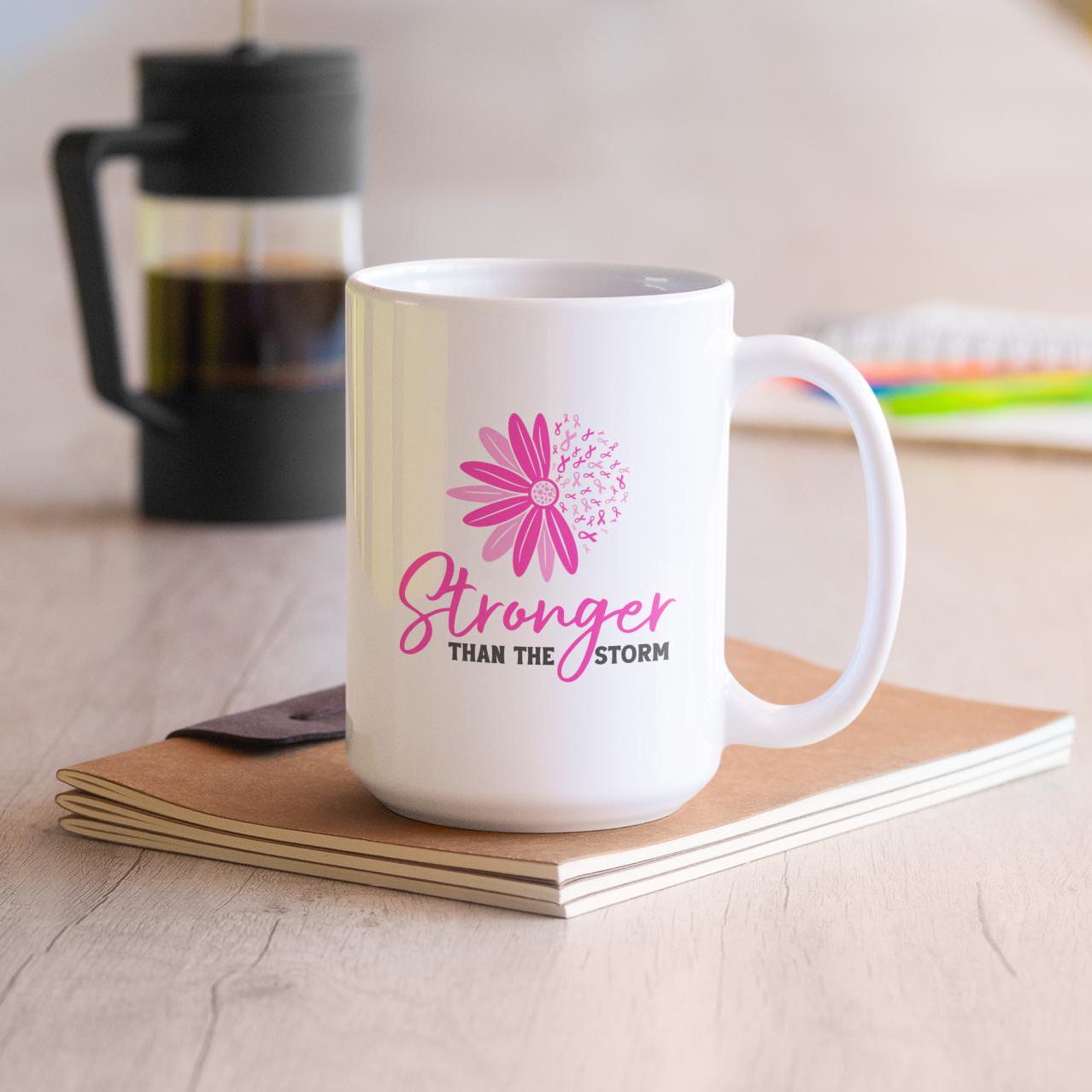 Breast Cancer Survivor Mug: Stronger Than The Storm 15 oz Ceramic