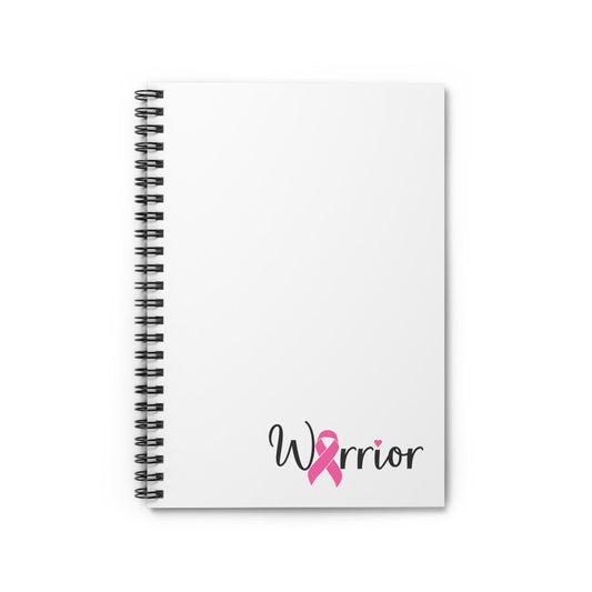 Warrior Spiral Notebook - Ruled Line, White, Pink Ribbon Journal, Chemo Recovery Diary, Gift for Cancer Survivor, Inspirational