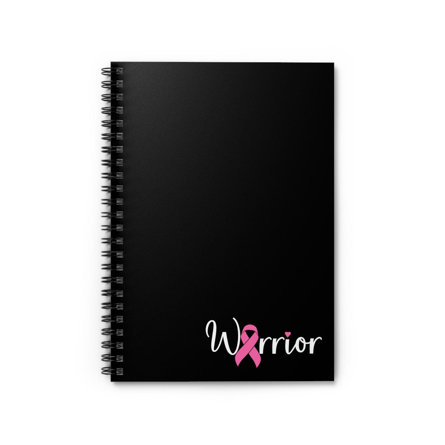 Warrior Spiral Notebook - Ruled Line, Black, Pink Ribbon Journal, Chemo Recovery Diary, Gift for Cancer Survivor, Inspirational