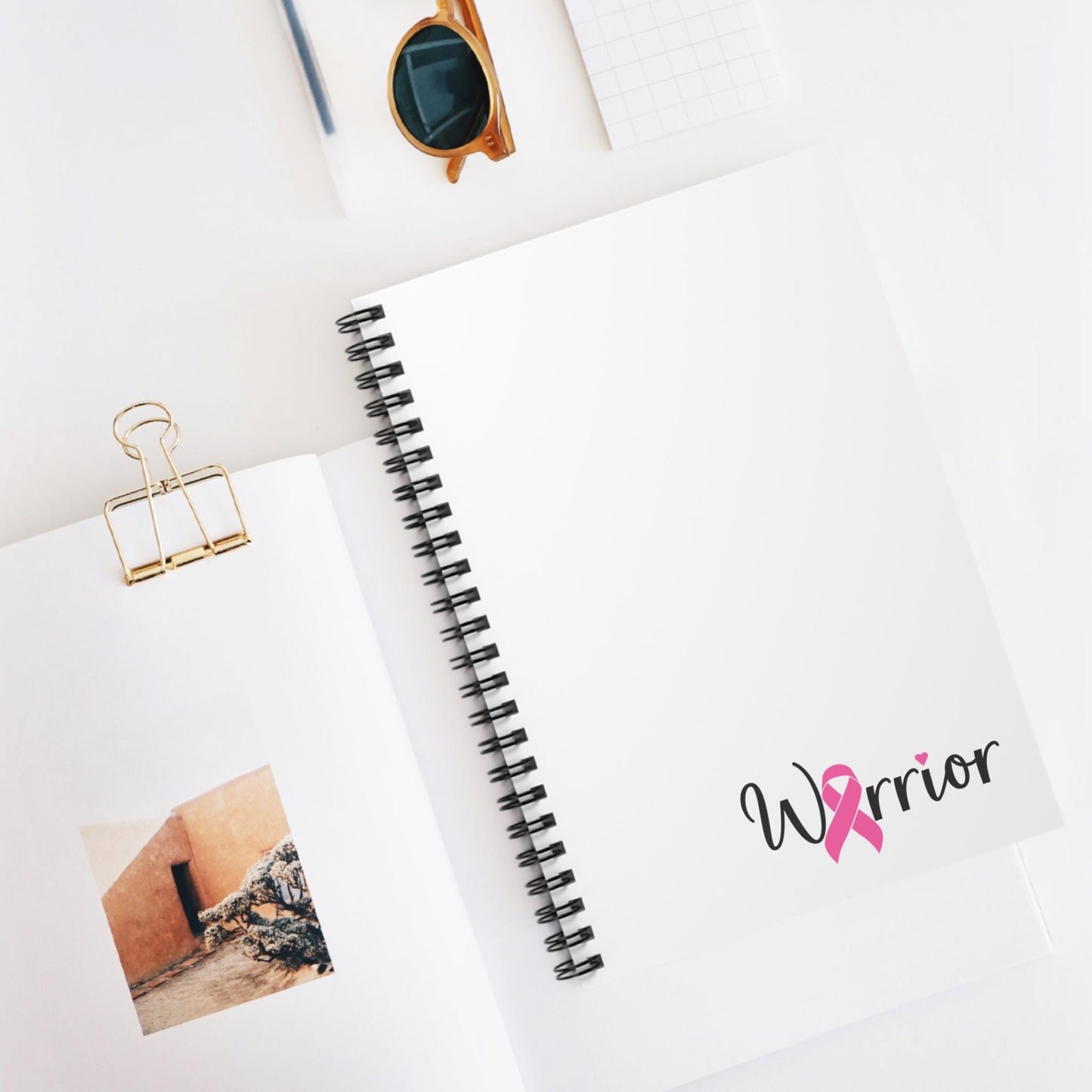 Warrior Spiral Notebook - Ruled Line, White, Pink Ribbon Journal, Chemo Recovery Diary, Gift for Cancer Survivor, Inspirational